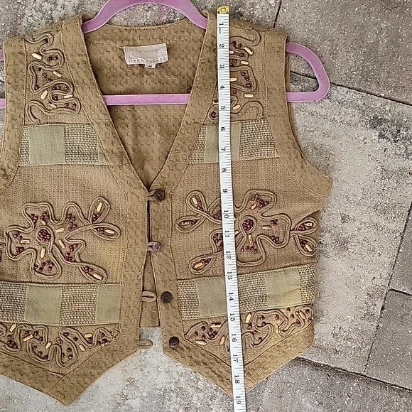 Vintage Cotton Beaded Embroidered Vest Sz M - Picture 5 of 9